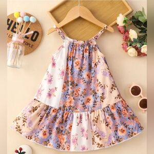 Girls Floral Patchwork Sundress Boho Summer Sleeveless A-Line Ruffle Cami Dress